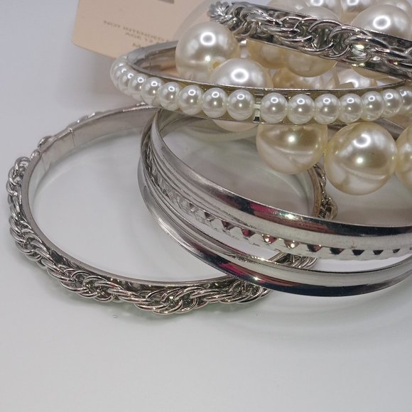 Cato Silver Tone Bangle and Faux Pearl Stretch Bracelets Set Of 8 NWT - Picture 9 of 11